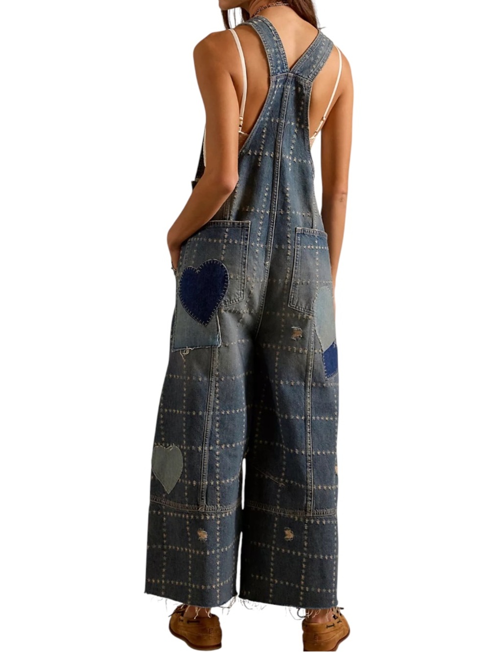 We The Free Free People Rambler Patchwork Overalls Follow Your Heart XL NWT - Picture 3 of 8